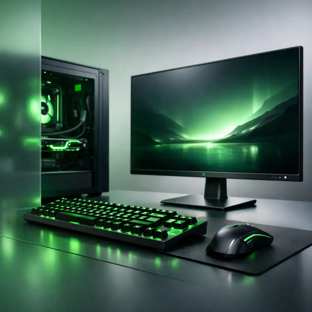 Stanowisko gamingowe z monitorem, klawiaturą i podświetleniem RGB