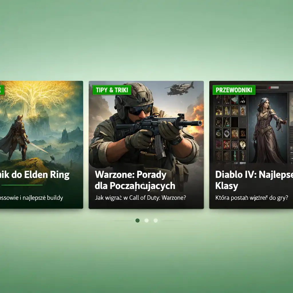 Wyróżnione poradniki gamingowe w formie dużych kart na PlayRealmNews